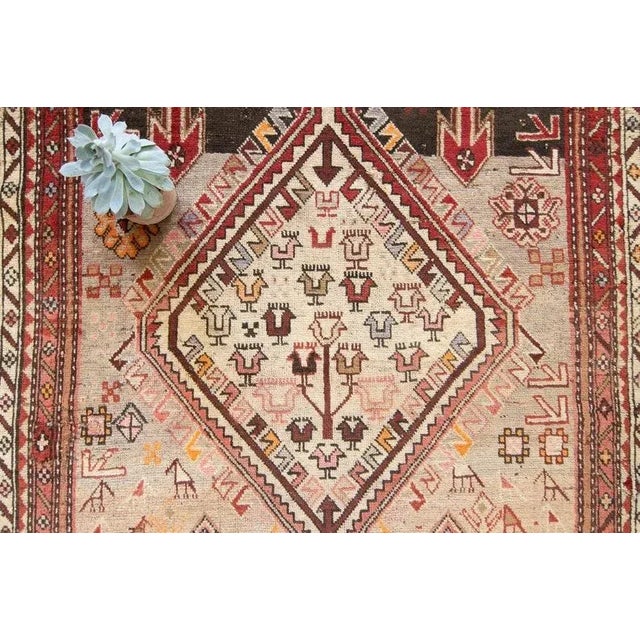Tribal 1910s Antique Armenian Karabagh Medallion Geometric Botanical Red Brown Hand-Knotted Wool Pile Rug - 3’9” X 8’6” For Sale - Image 3 of 10