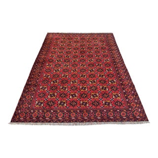 Red Afghan Andkhoy Hand-Knotted Wool Rug - 6'7" X 9'1" For Sale