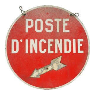 Vintage French Steel Fire Station Directional Location Sign For Sale