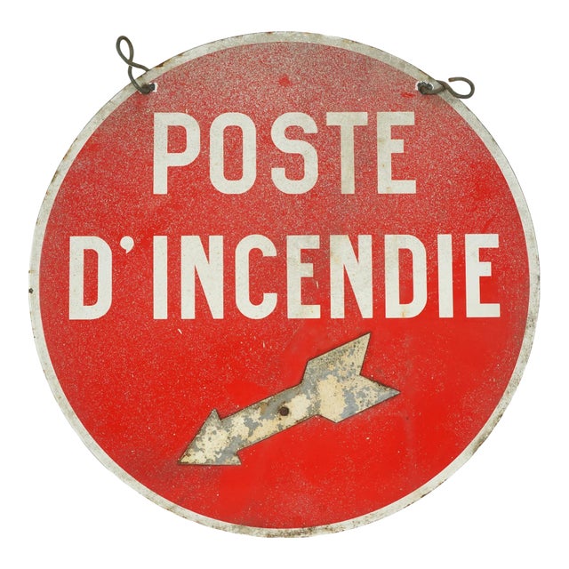 Vintage French Steel Fire Station Directional Location Sign For Sale