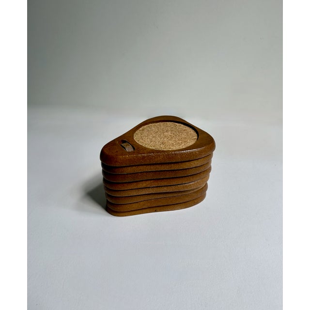 Mid 20th Century Scandinavian Teak & Cork Coasters With Stand - 8 pcs For Sale - Image 14 of 14
