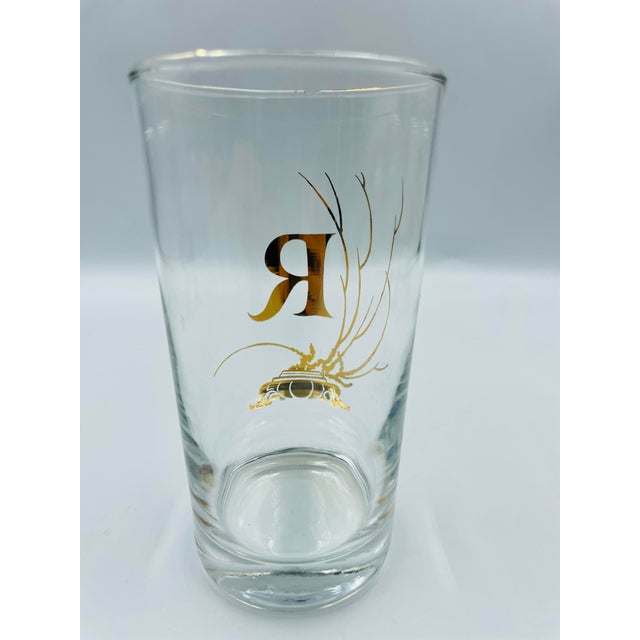 Rare Mid 20th Century Gold Leaf Monogram “R” Highball Glasses – Set of 6 For Sale - Image 9 of 12