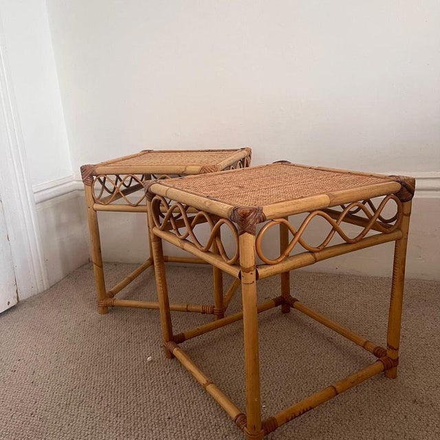 Bamboo Bedside Tables with Detailing, Set of 2 For Sale - Image 6 of 8