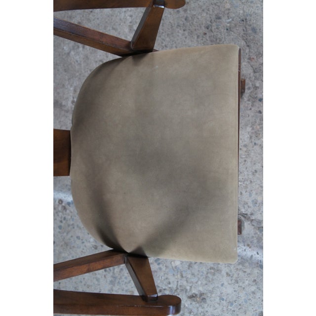 1970s Drexel Heritage Mid Century Modern Distressed Walnut Campaign Style Arm Chair For Sale - Image 6 of 13