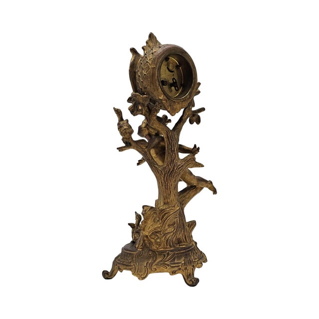 Art Nouveau Figural Mantel Clock With Girl and Ducks Tree Form 15" For Sale - Image 4 of 9
