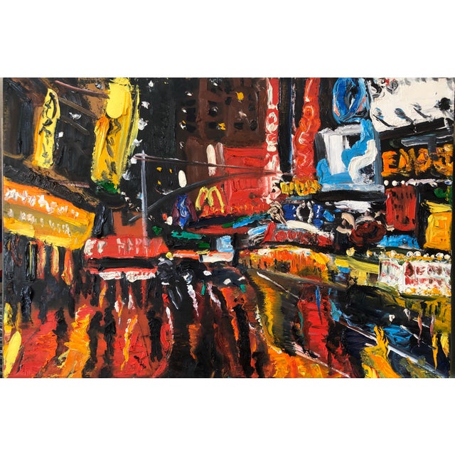 Simon Gaon, Vibrant New York City Times Square, Figural Abstract Expressionist Oil Painting For Sale - Image 4 of 10