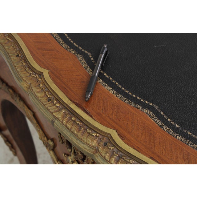 Vintage Louis XV Bureau Plat Writing Desk W. Leather Top For Sale - Image 12 of 18