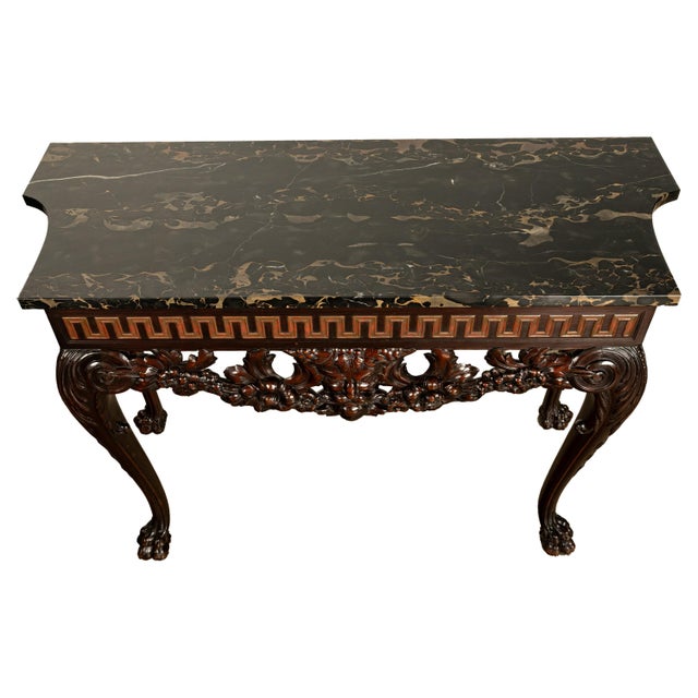 Wood Antique English Georgian Carved Mahogany Portoro Marble Console Side Table 1820 For Sale - Image 7 of 12