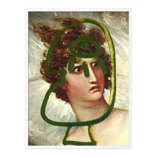 Green Face 1 Print by Virginia Chamlee in White Frame, Small For Sale