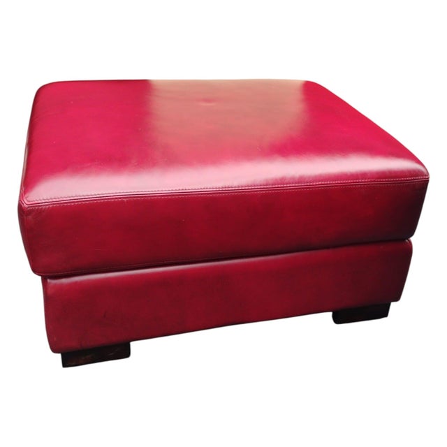 A Pair of Rare Vintage Cabot Wrenn Full Grain Leather Club Chairs & Pottery Barn Ottoman For Sale - Image 9 of 12