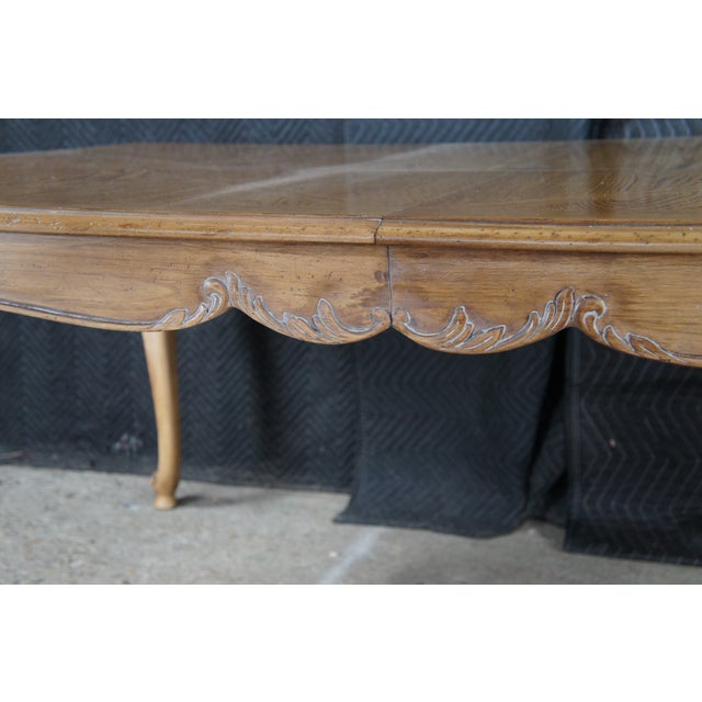 Brown 1980s Drexel Heritage French Provincial Oak Parquetry Avalon Extendable Dining Table For Sale - Image 8 of 16