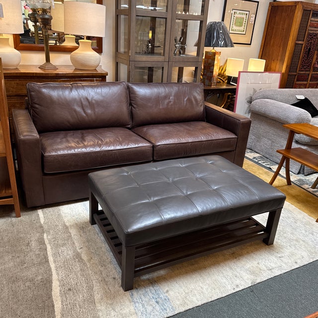 Arhaus Kent Leather Ottoman With Lower Trays For Sale - Image 12 of 14