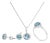 10K White Gold Blue Topaz and 3/8 Cttw Diamond Halo Jewelry Set (Earrings, Pendant & Ring) For Sale