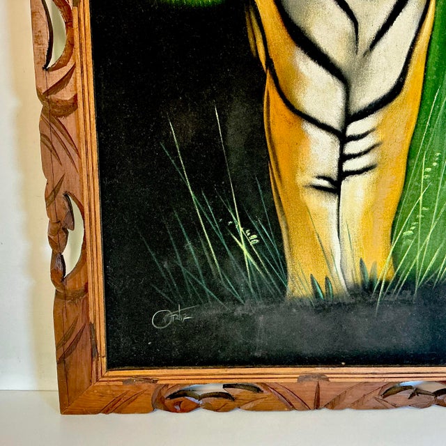 1950s Vintage Boho Chic Mexican Safari Bengal Tiger Painting For Sale - Image 6 of 11