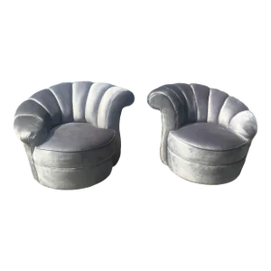 1980 Art Deco Style Swivel Fan Nautilus Chairs - a Pair