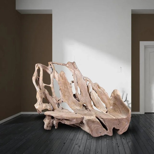 White Modern Free Form Teak Root Bench 29 For Sale - Image 8 of 12