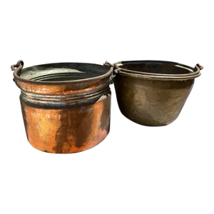 Vintage Copper Cooking Cauldron/Pots-A Pair