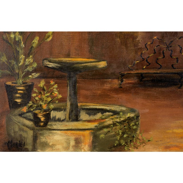 Courtyard With Fountain - Interior Landscape in Oil on Canvas by Muriel Kittock For Sale - Image 4 of 8