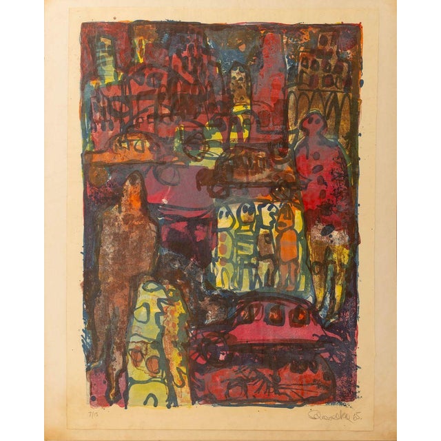 Elfi Schuselka (Austrian, b. 1940), Two Abstract and Figural Compositions, Lithographs in Colors, 1965, one signed and...