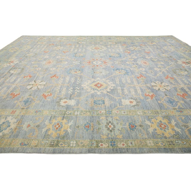 Apadana's Modern Sultanabad Floral Wool Rug Handmade in Gray and Blue For Sale In New York - Image 6 of 10