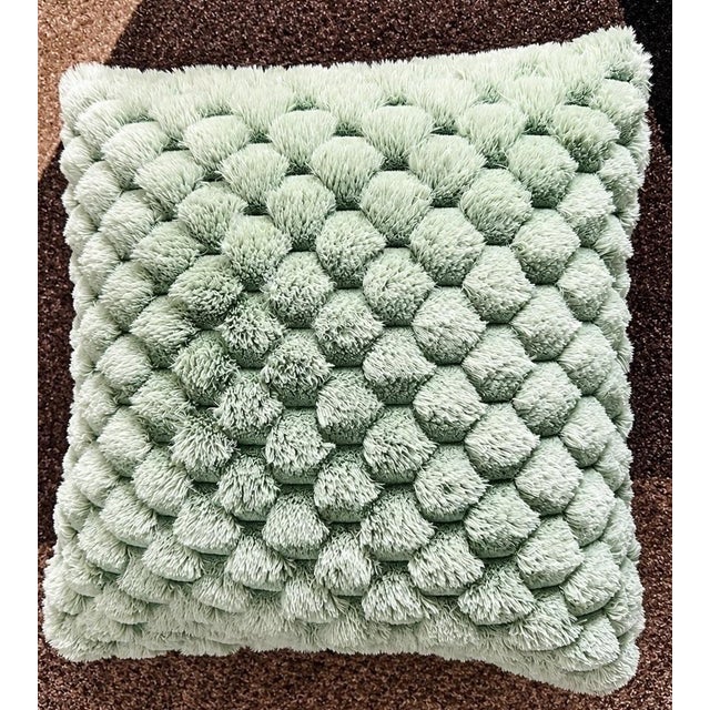 Light Green Plush Textured Decorative Throw Pillow With Zipper - 16x16 Inches For Sale - Image 8 of 10