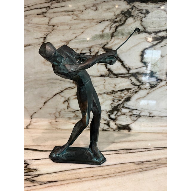 1930s Bronze Abstract Cubist Golfer Sculpture For Sale - Image 5 of 9