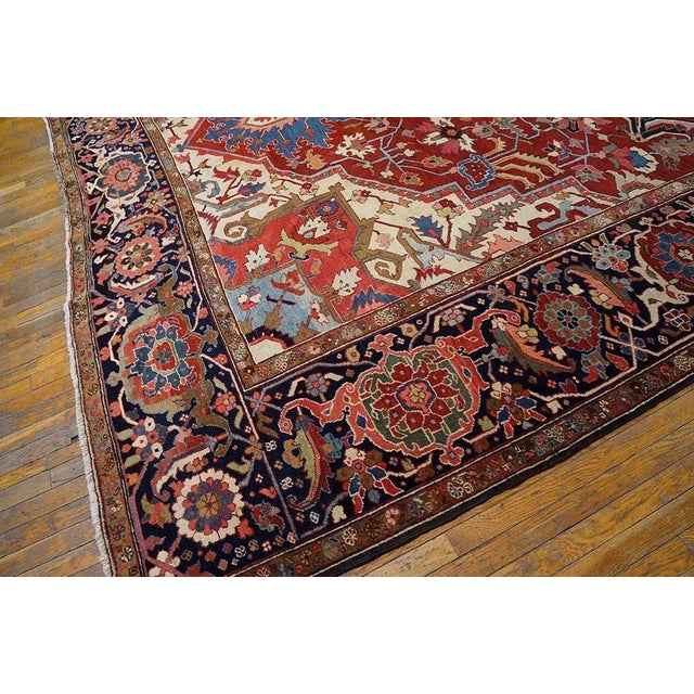 1900s Red Ivory Medallion Antique n.w. Persian Serapi Rug 11'8" X 18'10" Handknotted Wool Carpet For Sale - Image 11 of 11