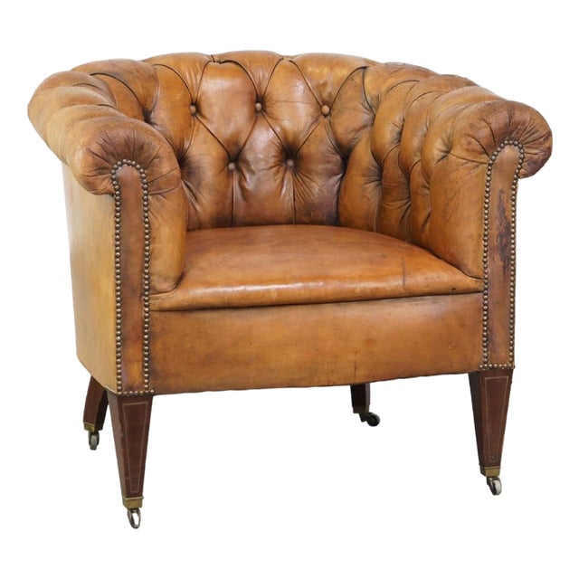Antique Chesterfield Club Chair in Sheepskin For Sale