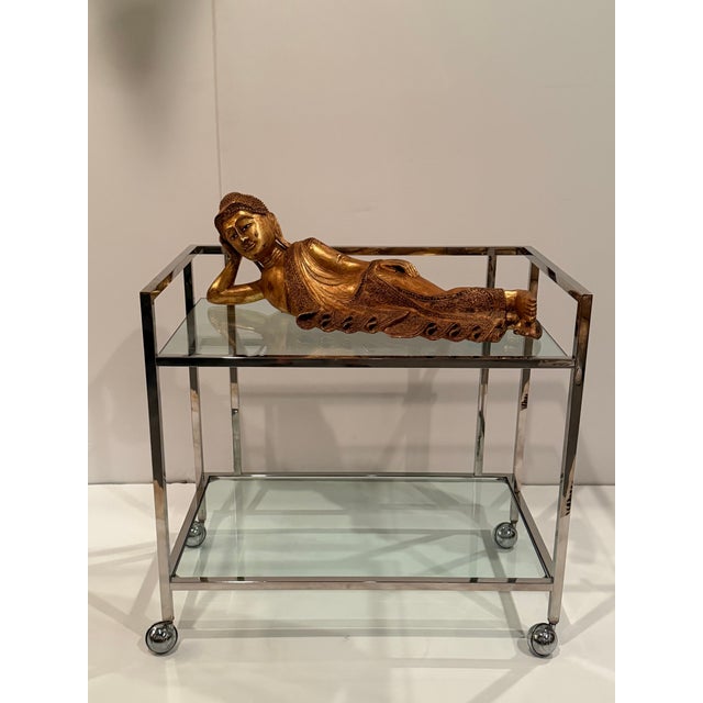 Chrome & Glass Two Tier Vintage Bar Cart on Casters For Sale In Philadelphia - Image 6 of 7