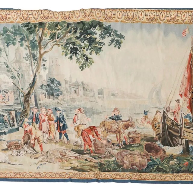 Large Vintage French Hand-Woven Colorful Tapestry For Sale - Image 10 of 12