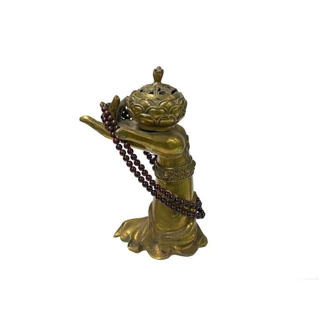 Asian Long Oriental Brown Wood Beads Hand Rosary Praying Chain For Sale - Image 3 of 6