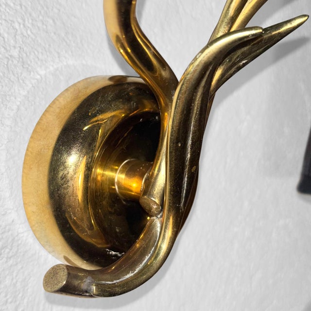 Black Vintage Wall Lamps in Brass with Leafs from Bröderna Malmströms Metallvarufabrik, 1950s, Set of 2 For Sale - Image 8 of 11