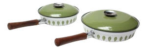 Green Lotus Enamel Lidded Skillets by Cathrineholm - a Pair
