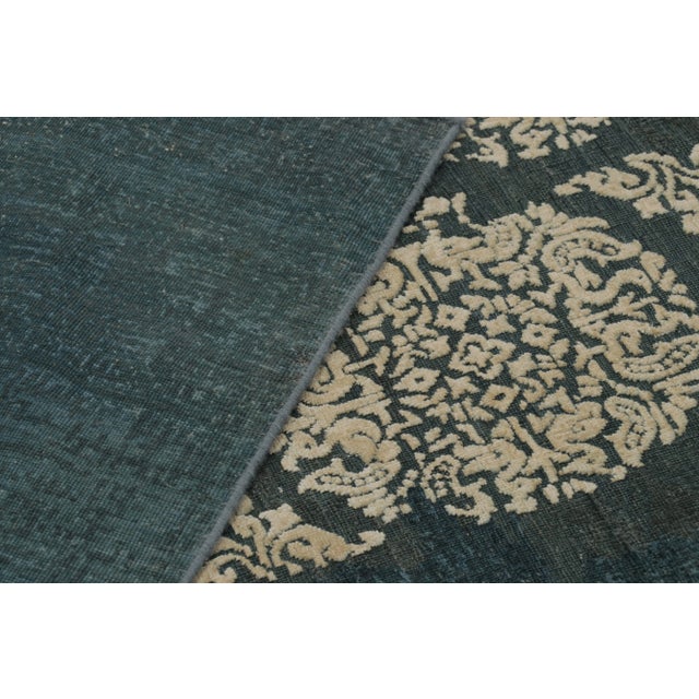 Beige Rug & Kilim's Modern Abstract Rug in Obscured Cream Circles on Forest Teal For Sale - Image 8 of 8