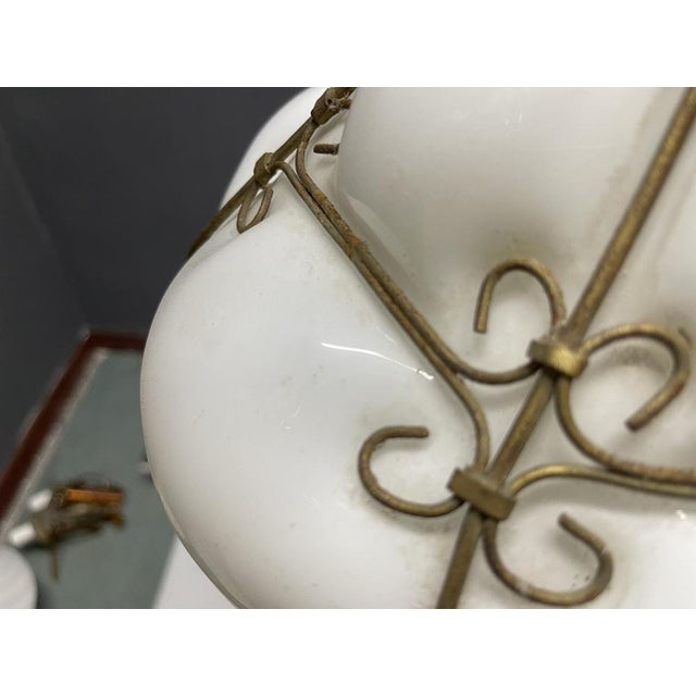 Wrought Iron and White Murano Glass Pendant Light, 1960s For Sale - Image 12 of 17