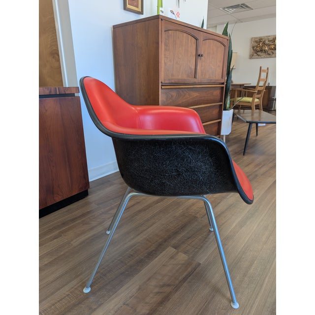 1970s Pair of Red Eames Herman Miller Padded Arm Shell Chairs For Sale - Image 15 of 16