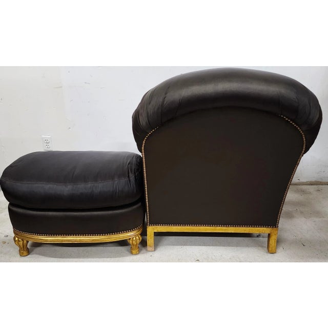 Wood Late 20th Century Club Chair & Ottoman Gilt Finish For Sale - Image 7 of 13
