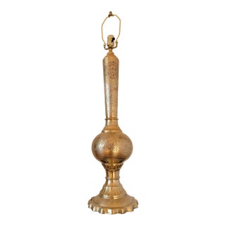 Vintage Hand Painted Brass Side Table Lamp From India For Sale