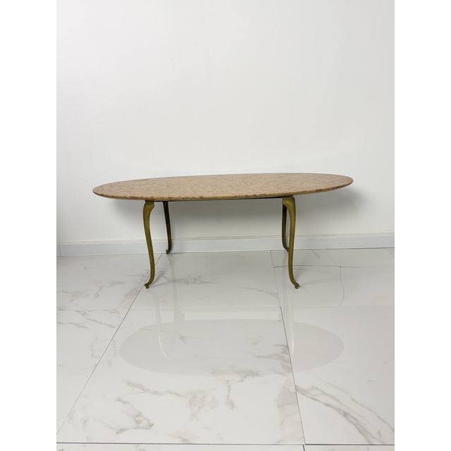 Oval Brass Coffee Table with Marble Top, 1950s For Sale - Image 4 of 13