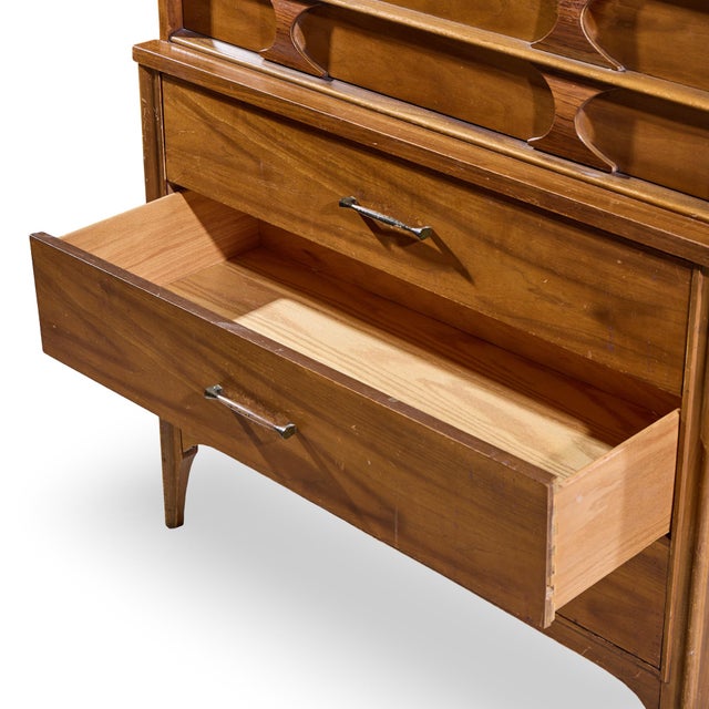 Wood Kent Coffey Perspecta Mid Century Walnut and Rosewood 5 Drawer Highboy Dresser For Sale - Image 7 of 9