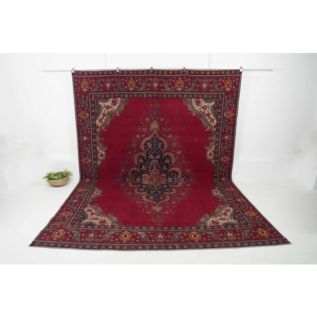 Red 1970s Vintage Persian Handmade Wool 10x12 Red Area Rug For Sale - Image 8 of 11