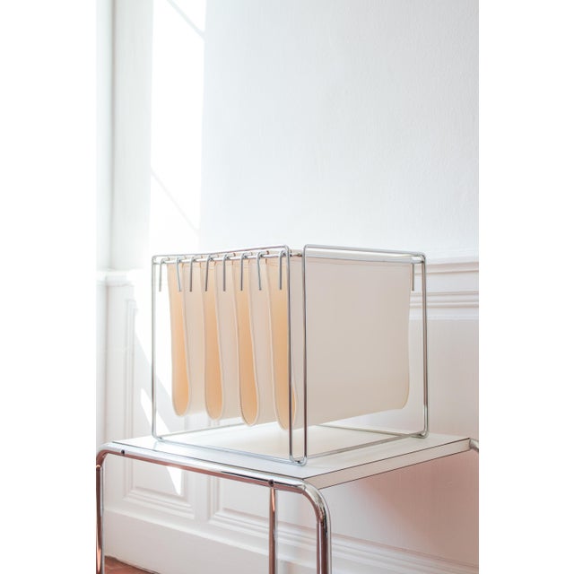 Vintage Isocèle Magazine Rack in Chromed Steel and Beige Imitation Leather by Max Sauze for Arrow, France, 1970s For Sale - Image 18 of 18
