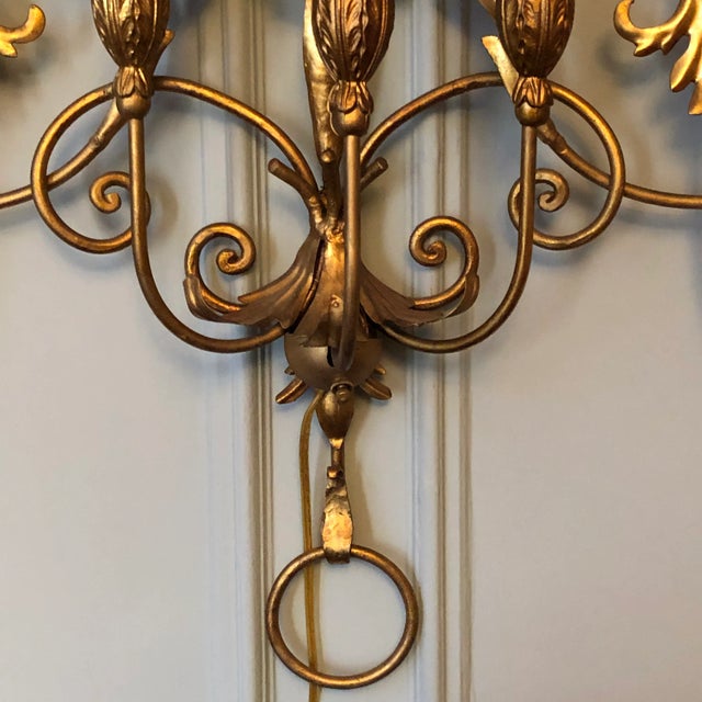 Gold Circa 1960 Eleven-Arm Palladio Style Tole Wall Sconce For Sale - Image 8 of 12
