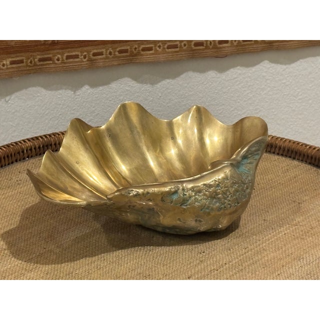 Vintage Palm Beach Style Solid Brass Clam Shell Catchall Bowl For Sale - Image 16 of 18