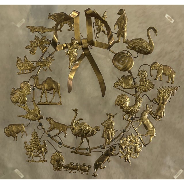 Vintage Petite Choses Brass Holiday Wreath For Sale - Image 4 of 13