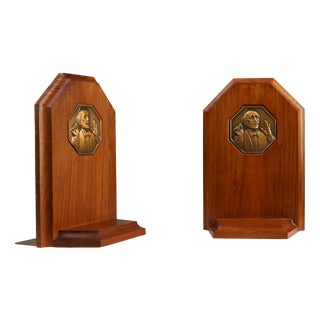 Art Deco French Bookends in Wood and Bronze, 1920s, Set of 2 For Sale