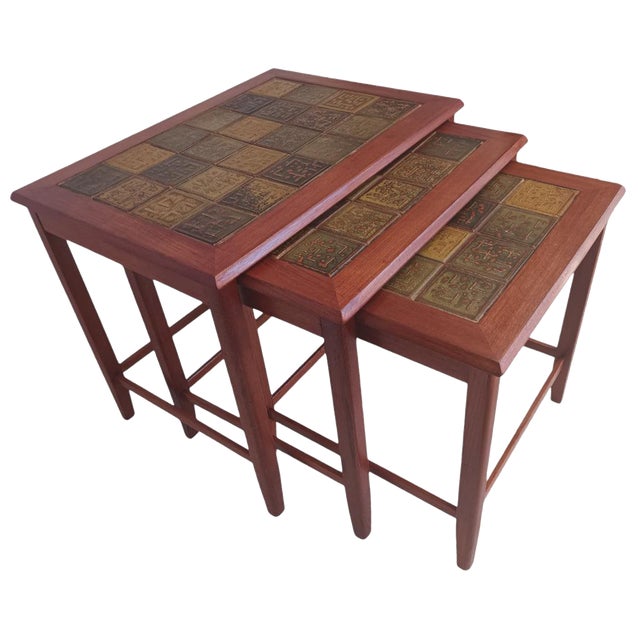 Mid-Century Danish Nesting Tables in Tiled & Teak Frame, 1970s, Set of 3 For Sale