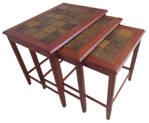 Mid-Century Danish Nesting Tables in Tiled & Teak Frame, 1970s, Set of 3