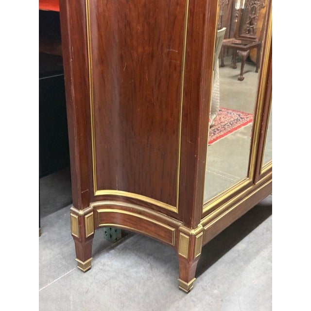 1910s Directoire Louis XVI Style Bronze and Brass Trimmed Beveled Mirror Armoire For Sale - Image 5 of 13
