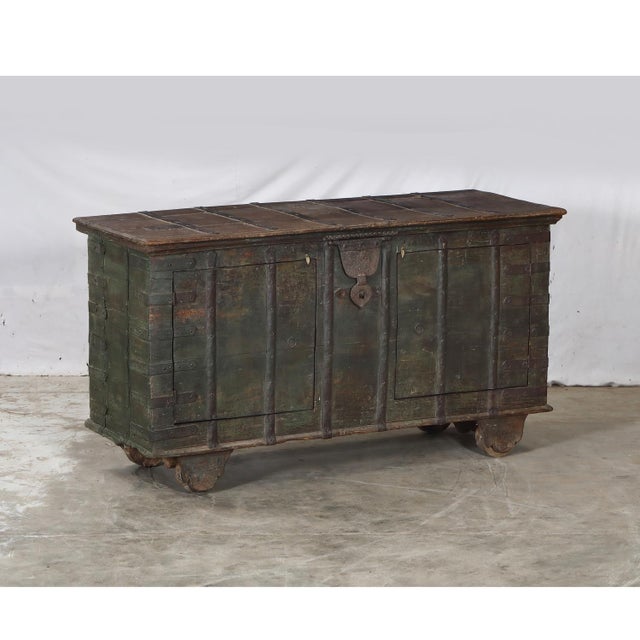 Brown Antique Indian Teakwood Pitara Chest Console For Sale - Image 8 of 9